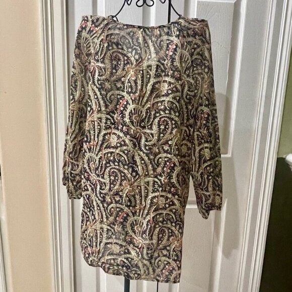 J.CREW BOHOCHIC PAISLEY TUNIC SZ SMALL 100%COTTON BLACK/PINK/BEIGE - Picture 10 of 16